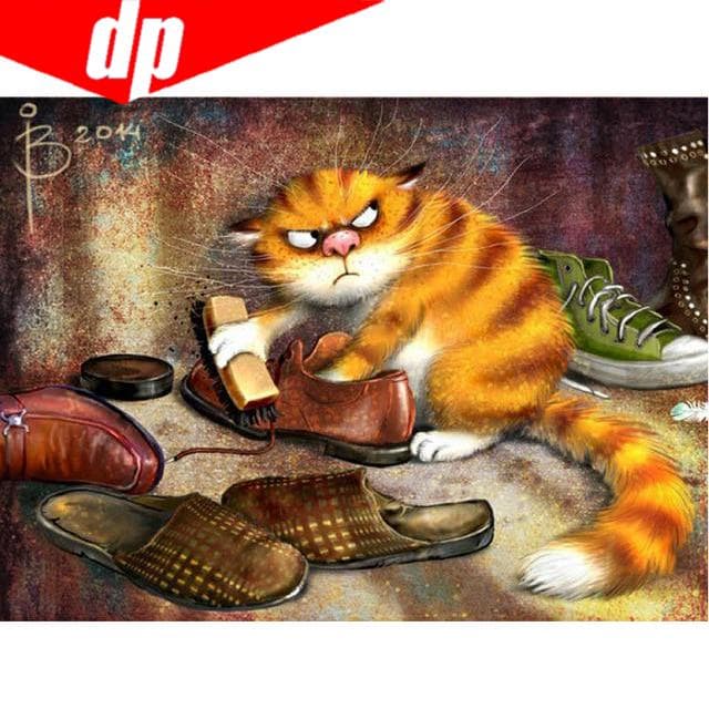 DIY 5D Diamond Mosaic Animal Cat Worker 5D Full Diamond Painting Cross Stitch Kits Round Diamond 20X30