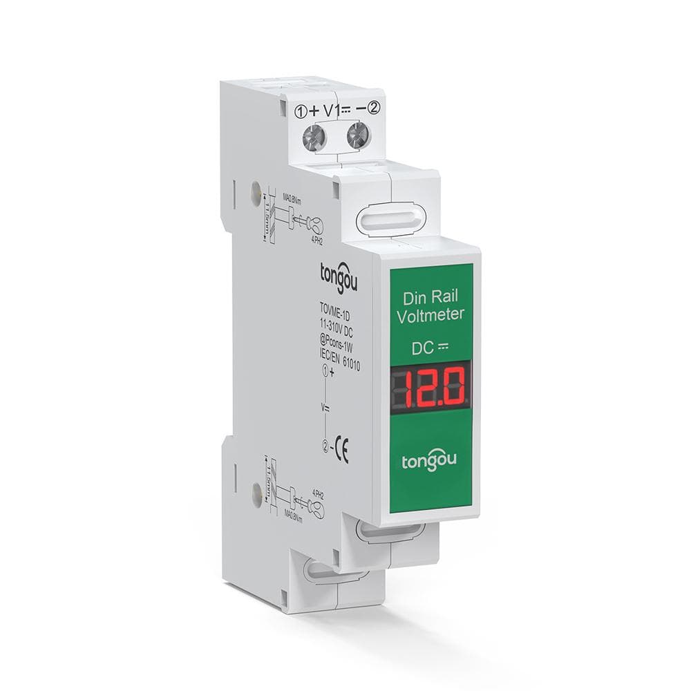 Compact DirectCurrent Voltage Meter DC11V-310V Intelligent LED Digital Display Voltmeter Rail Mount TOVME-1D white