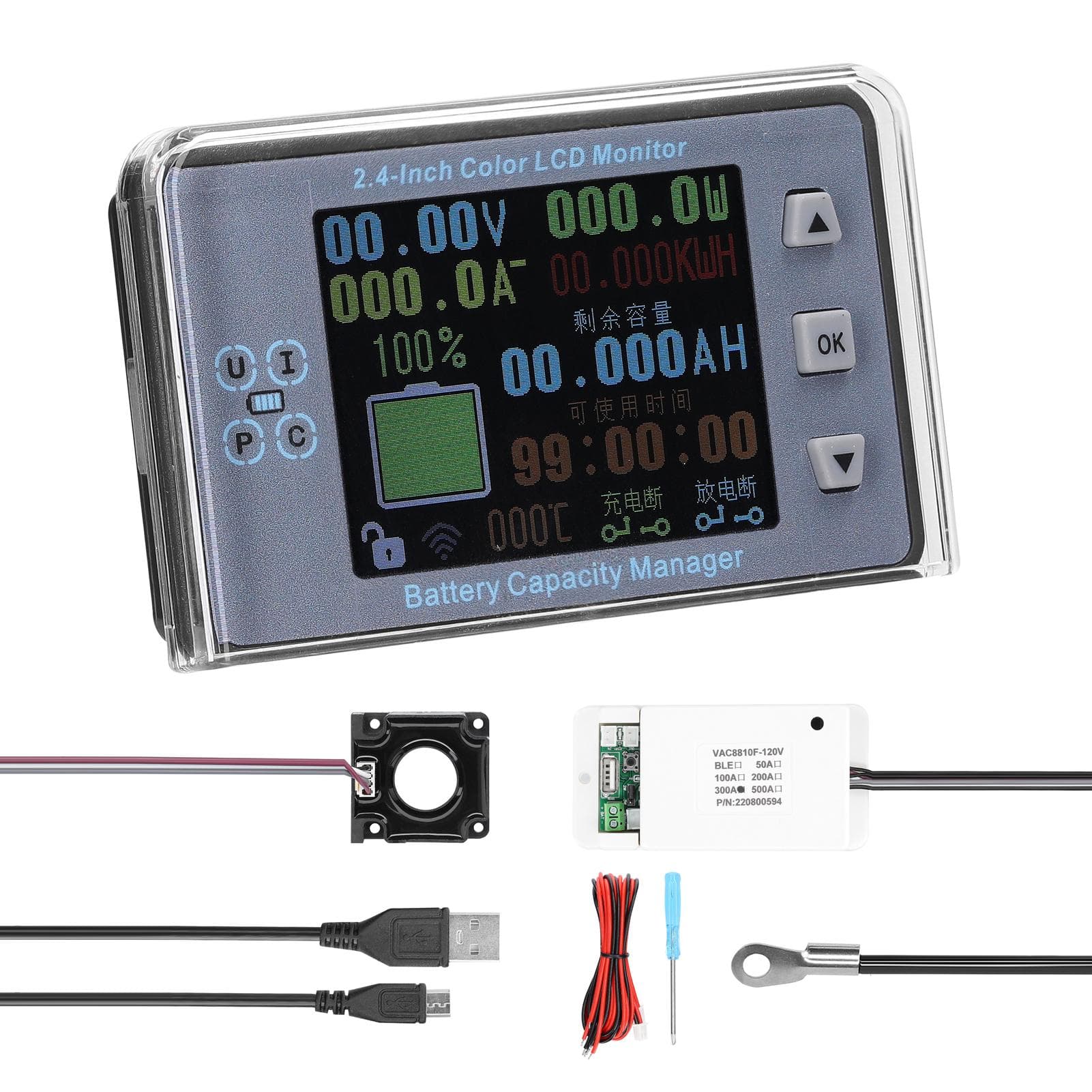 2.4 Inch Wireless Voltage Meter Ammeter Voltmeter Coulometer Battery Power Detector Battery with waterproof cover