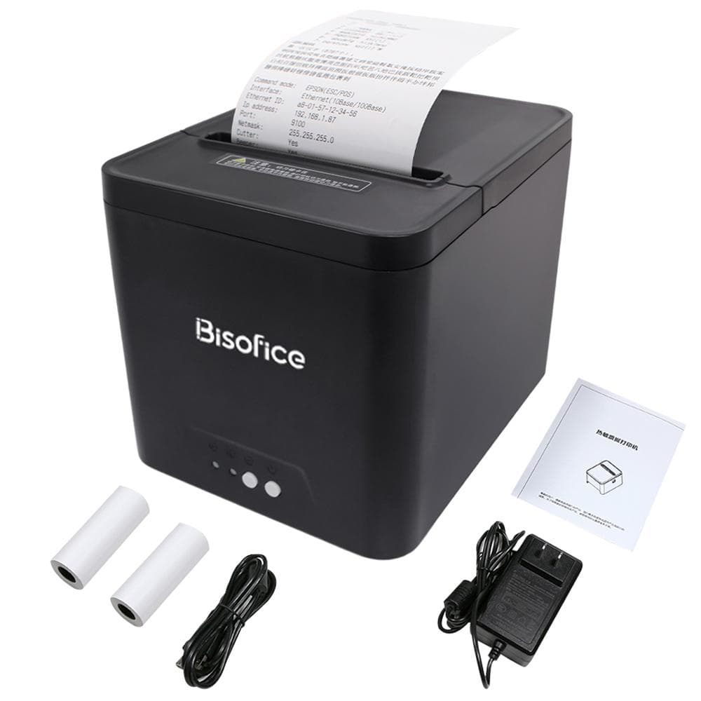 Bisofice 80mm Thermal Receipt Printer 250mms High Speed Kitchen Printer Support Auto Cutting black