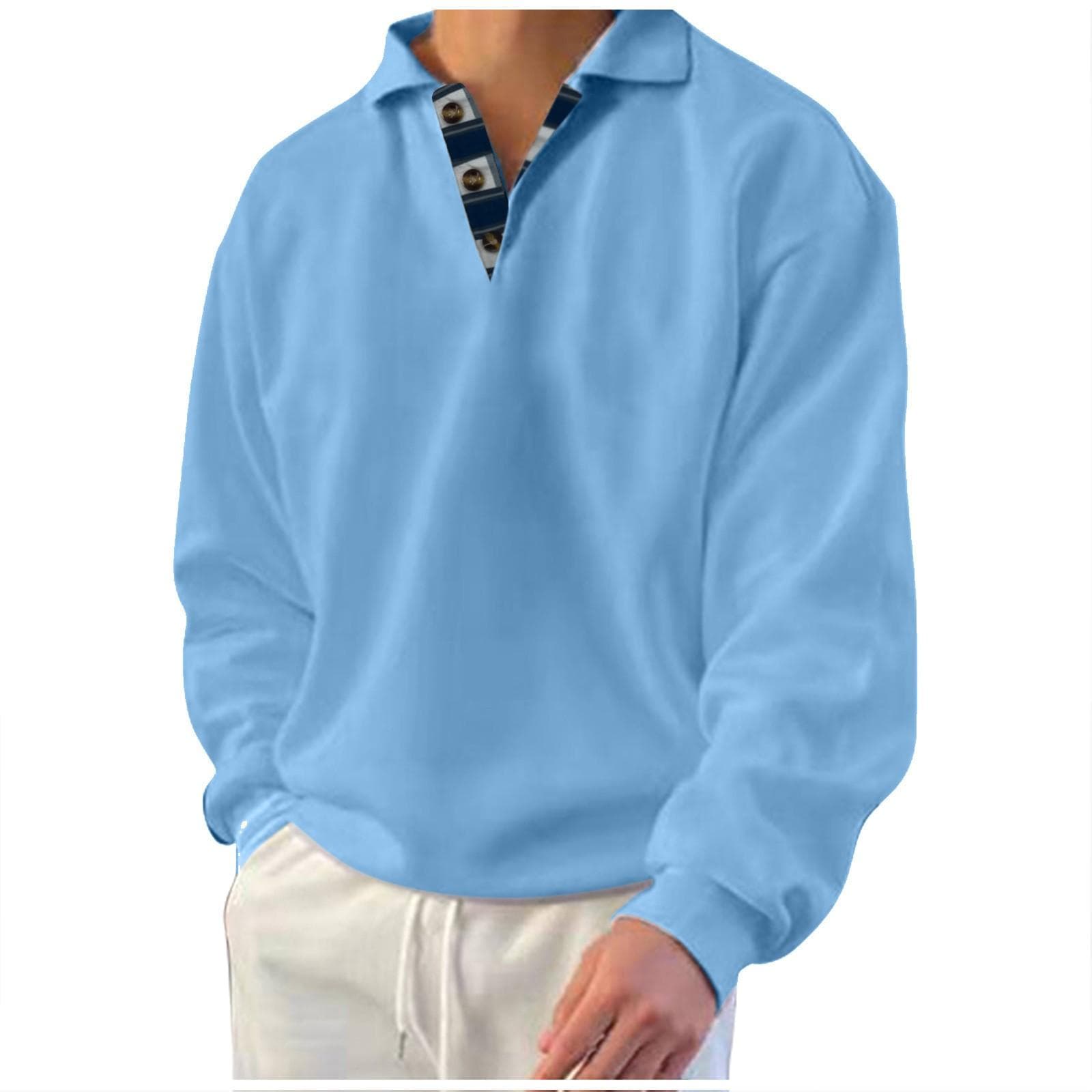 Men's Sweatshirt Winter Sweatshirt Solid Color Lapel Loose Long Sleeve T-shirt M blue