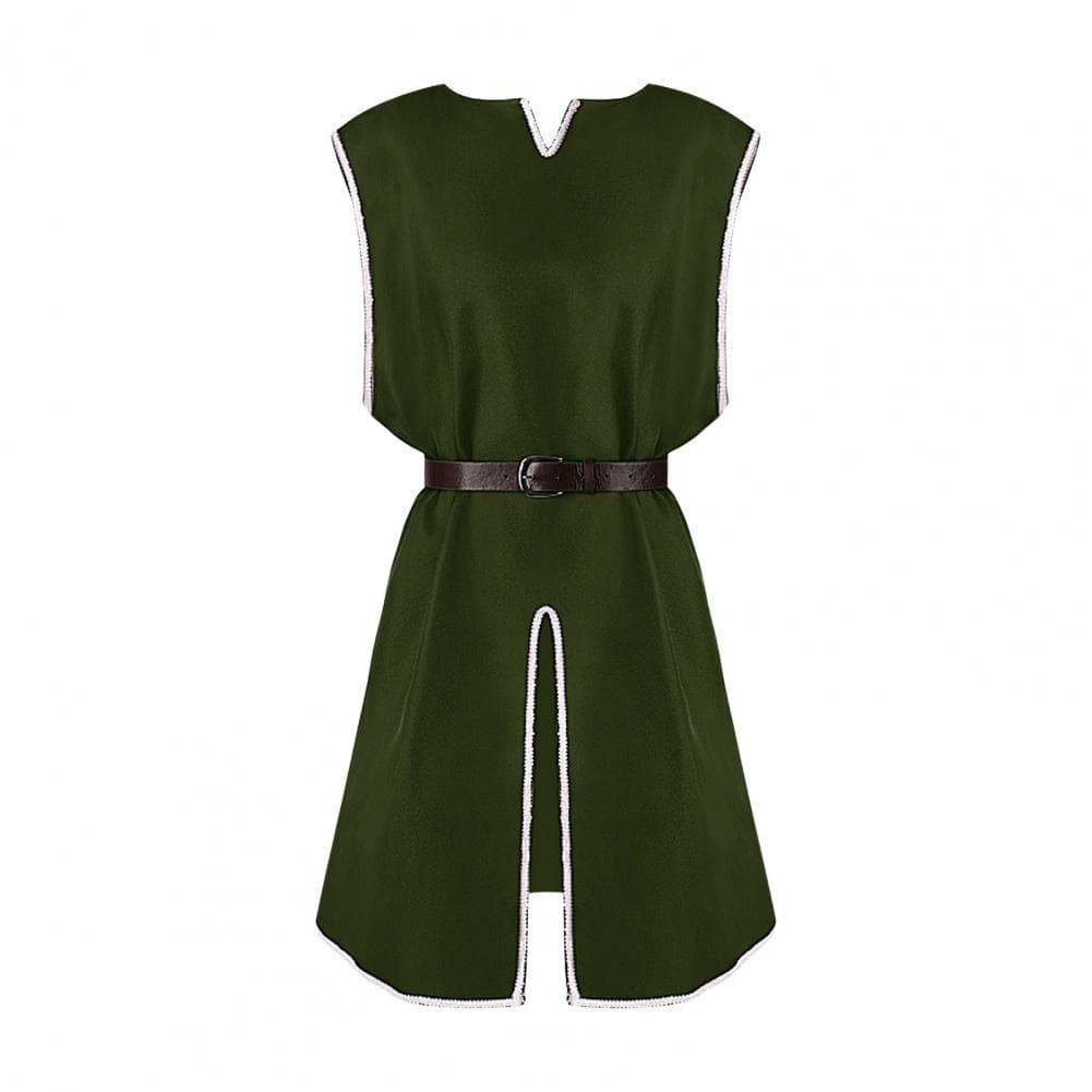 Medieval Viking Tunic Shirt V-Neck Sleeveless with Belt Mid Length Plus Size Cosplay Stage Renaissance Events Performance Hallow M green