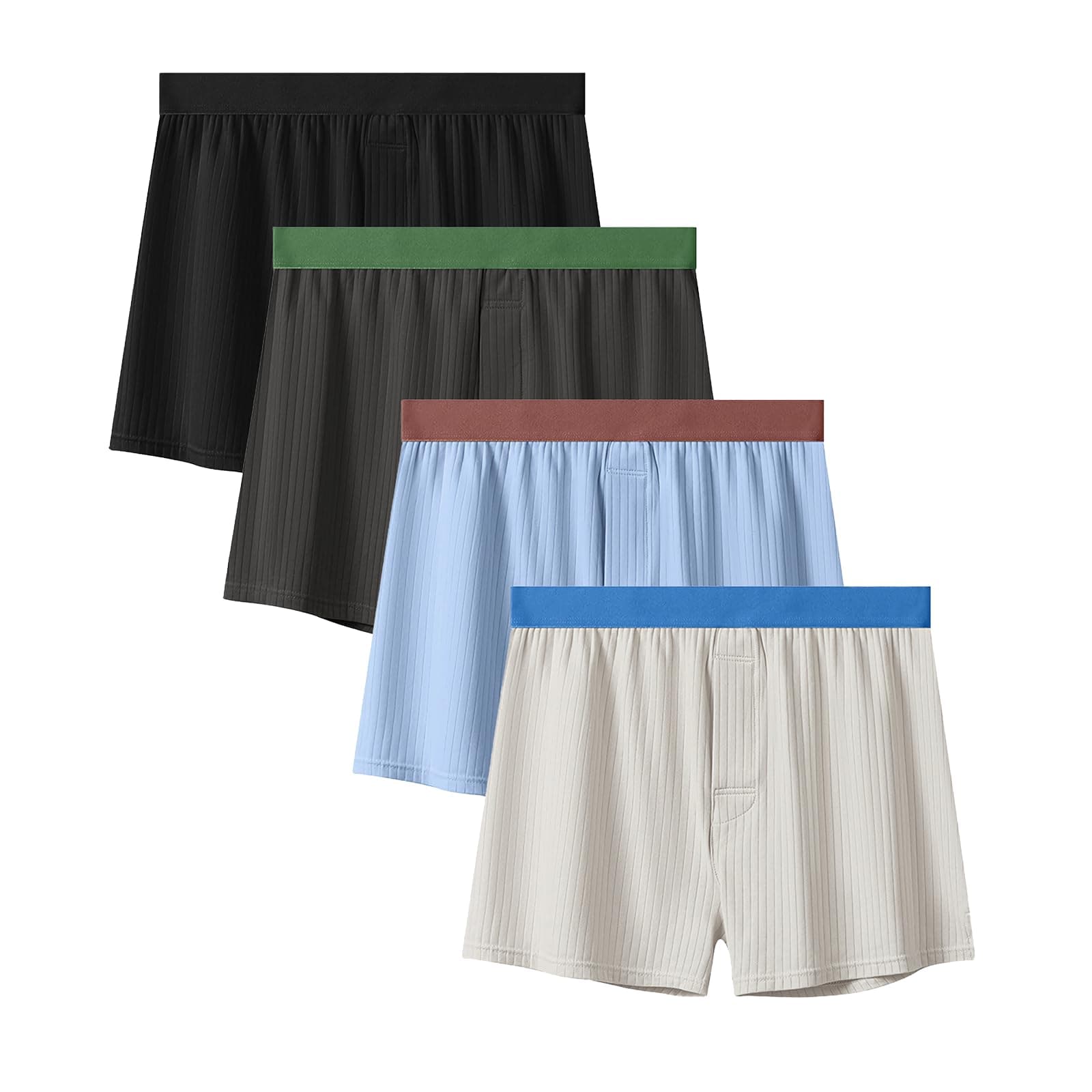 Kaiyas Men's Aloe Vera Trunks, Breathable, Quick-Drying, Open-Front Boxer Briefs, Skin-Friendly, All-Season, Stylish Set, Sizes M-3XL (L, 4-Pack - 02)