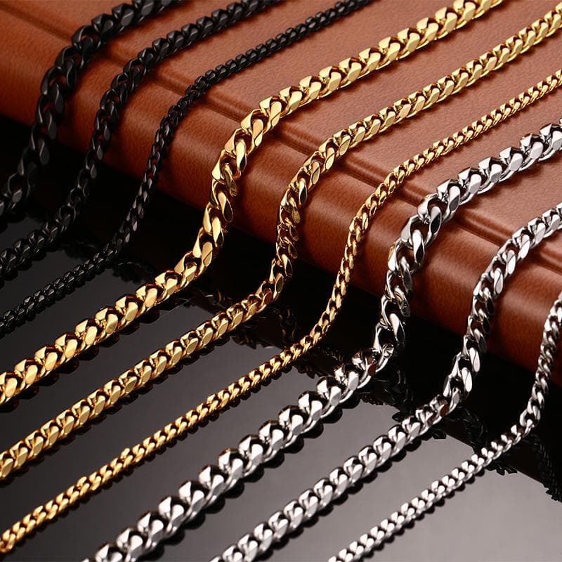 Stainless Steel 3/5/7mm Cuban Link Chain Necklace for Men Women Couples Boyfriend Husband Punk Style Jewelry 5mm-48cm gold