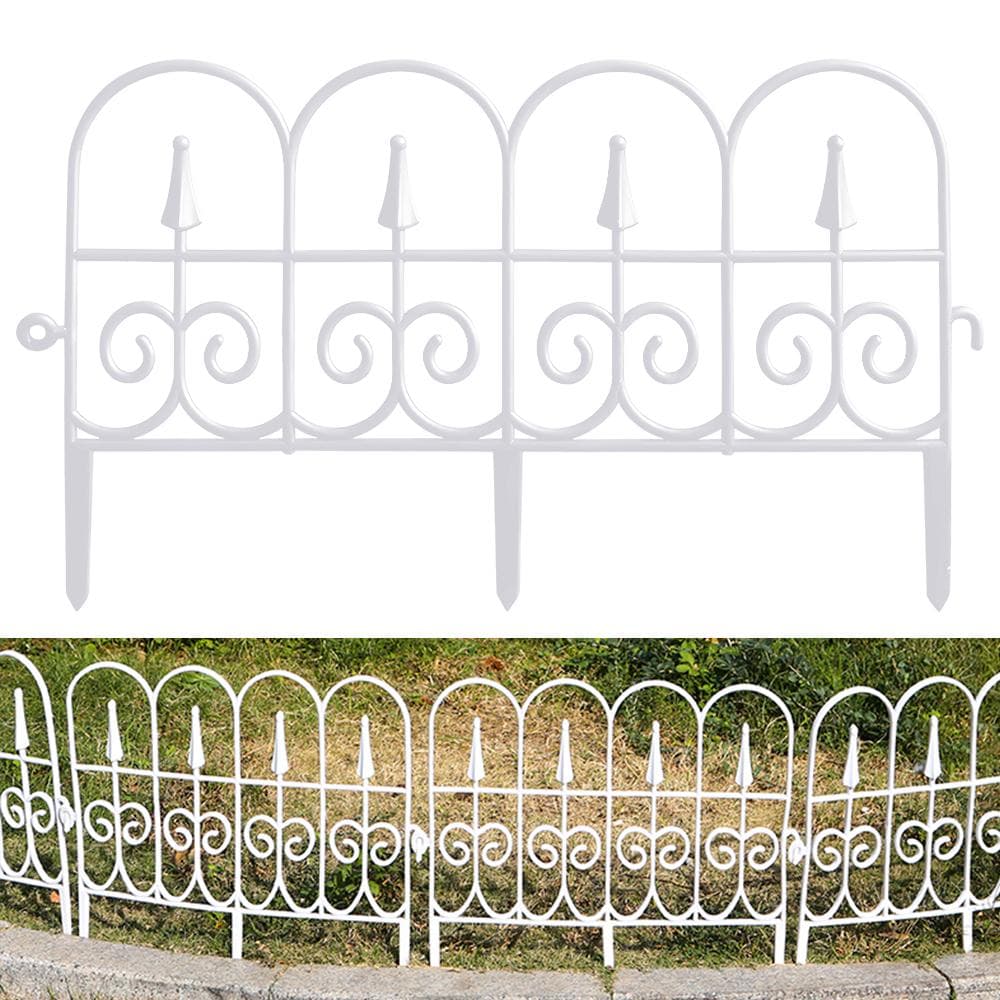 Decorative Garden Fence Insert 6 Pack Rustproof Plastic Garden Picket Fence Edging Lawn Flowerbeds white