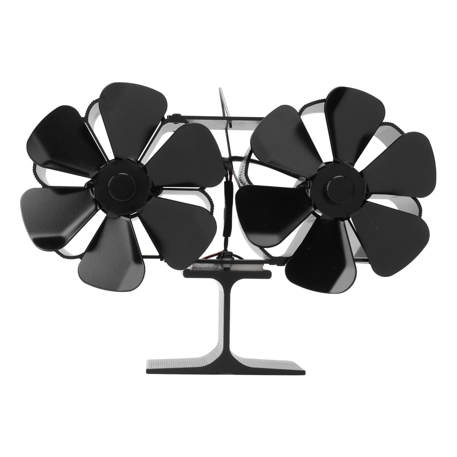 Double Heads Fireplace Fan 6 Blades Thermal Power Black Stove Fan High Temperature Proof