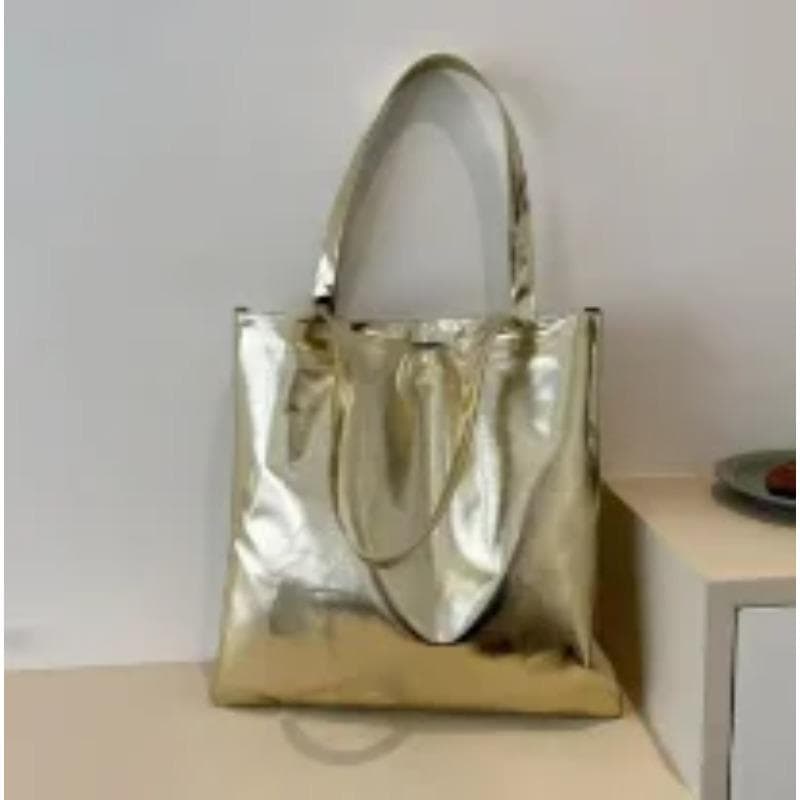 Glossy Tote Bags for Women Fashion High Capacity Shopping Pouch PU Leather Handags Shiny Casual Female Purse Girls Shoulder Bag gold