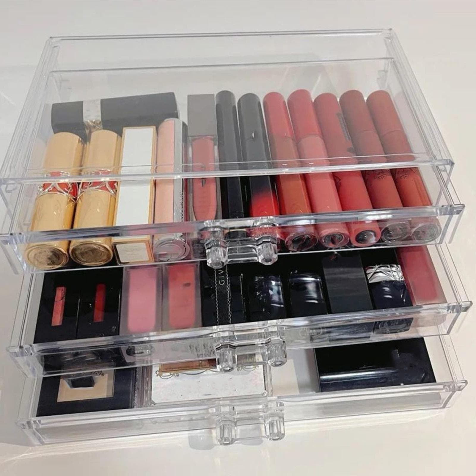 Desktop Makeup Lipstick Storage Box Transparent 3 Layer Cosmetic Drawer Acrylic Container Organizer