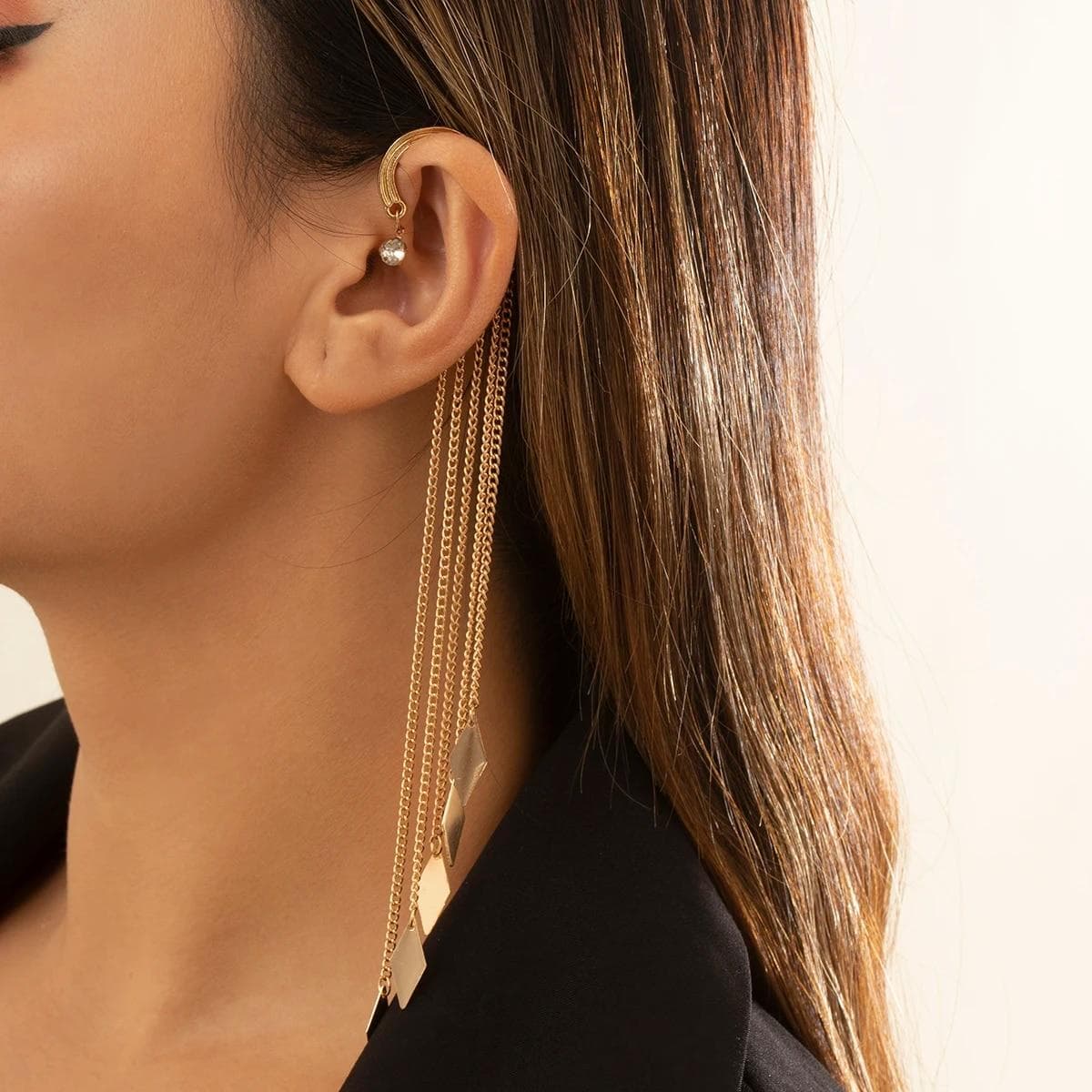 Ingemark Kpop Long Tassel Clip Earring for Women Ladies No Piercing Fake Cartilage Exquisite Ear Bone Clips Pendientes Jewelry gold