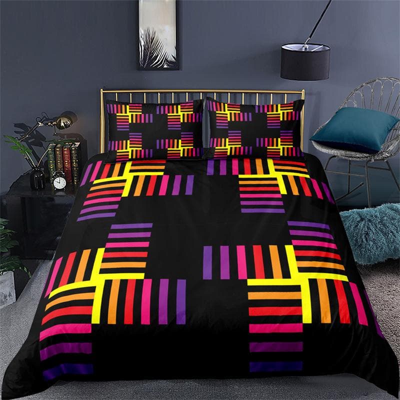 Modern Pink Geometric Bedding Set Soft Microfiber Black Marble Triangles Print Duvet Cover King With Pillowcases Bedroom Decor EU single(135x200cm)