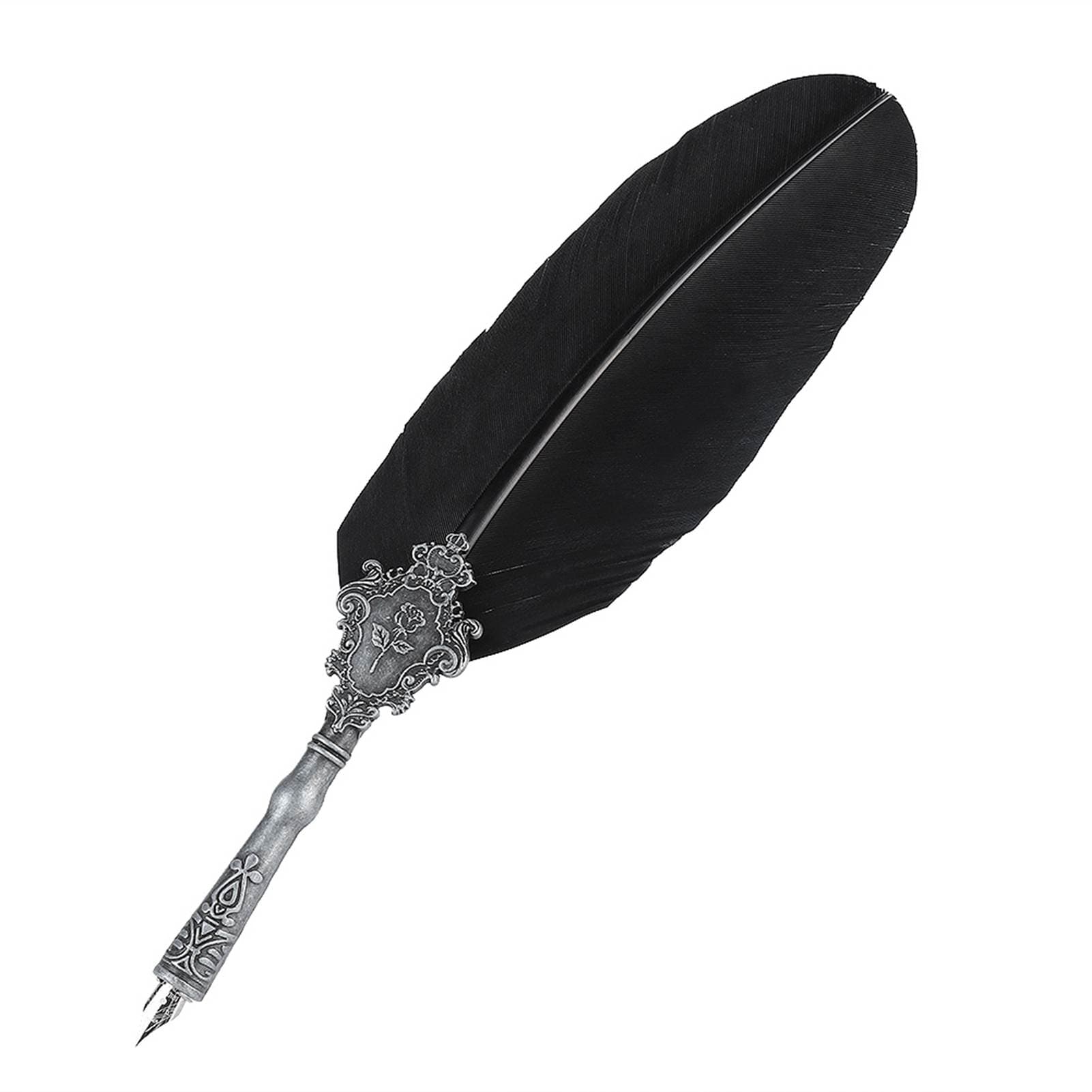 Retro Quill Alloy Feather Writing with Pen Nibs Gift Box Quill Set with Ink Bottle Black black