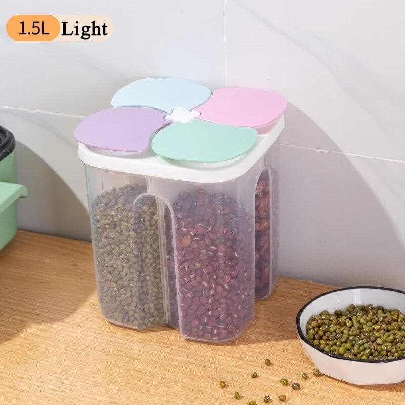 Kitchen Cereals Storage Box Plastic 4 Grids Cereals Sealed Jar Food Container Moisture-proof Grain Tank Keep Fresh Box