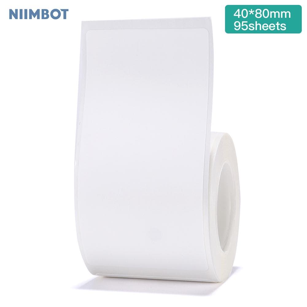 Niimbot White Blank Thermal Printing Paper Roll Barcode Price Size Name Label Paper Waterproof 40x80mm (95 sheets)