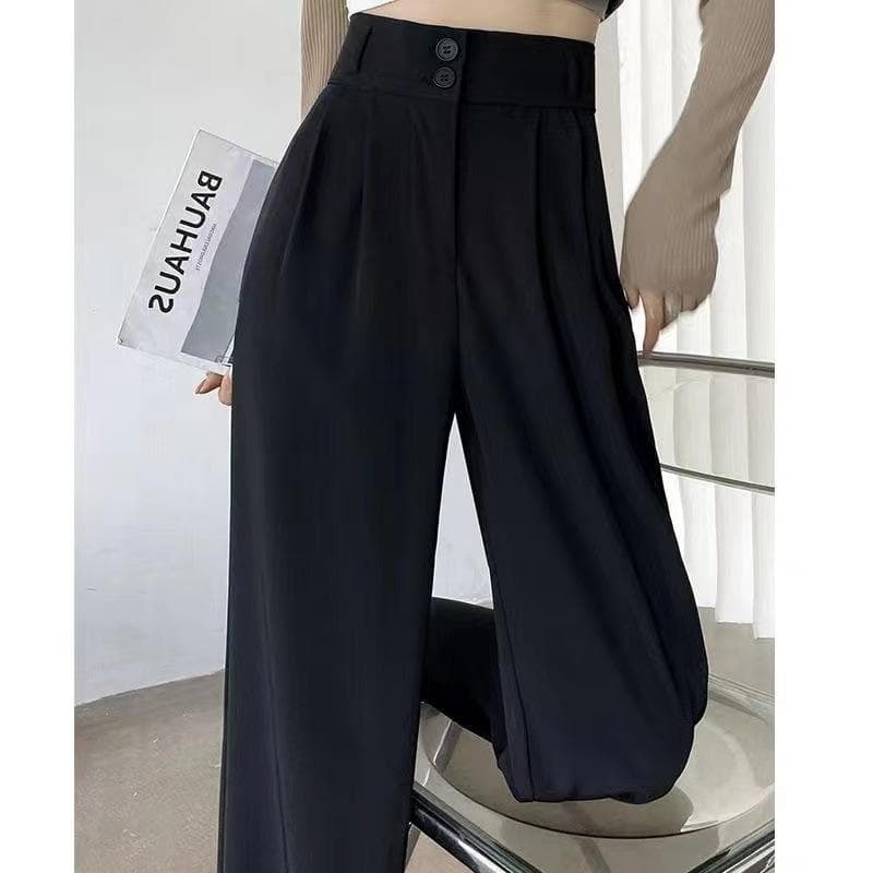 Casual Suit Pants Children's New High-waisted Straight-leg Thin Narrow Pants Drape Wide-leg Trousers S black