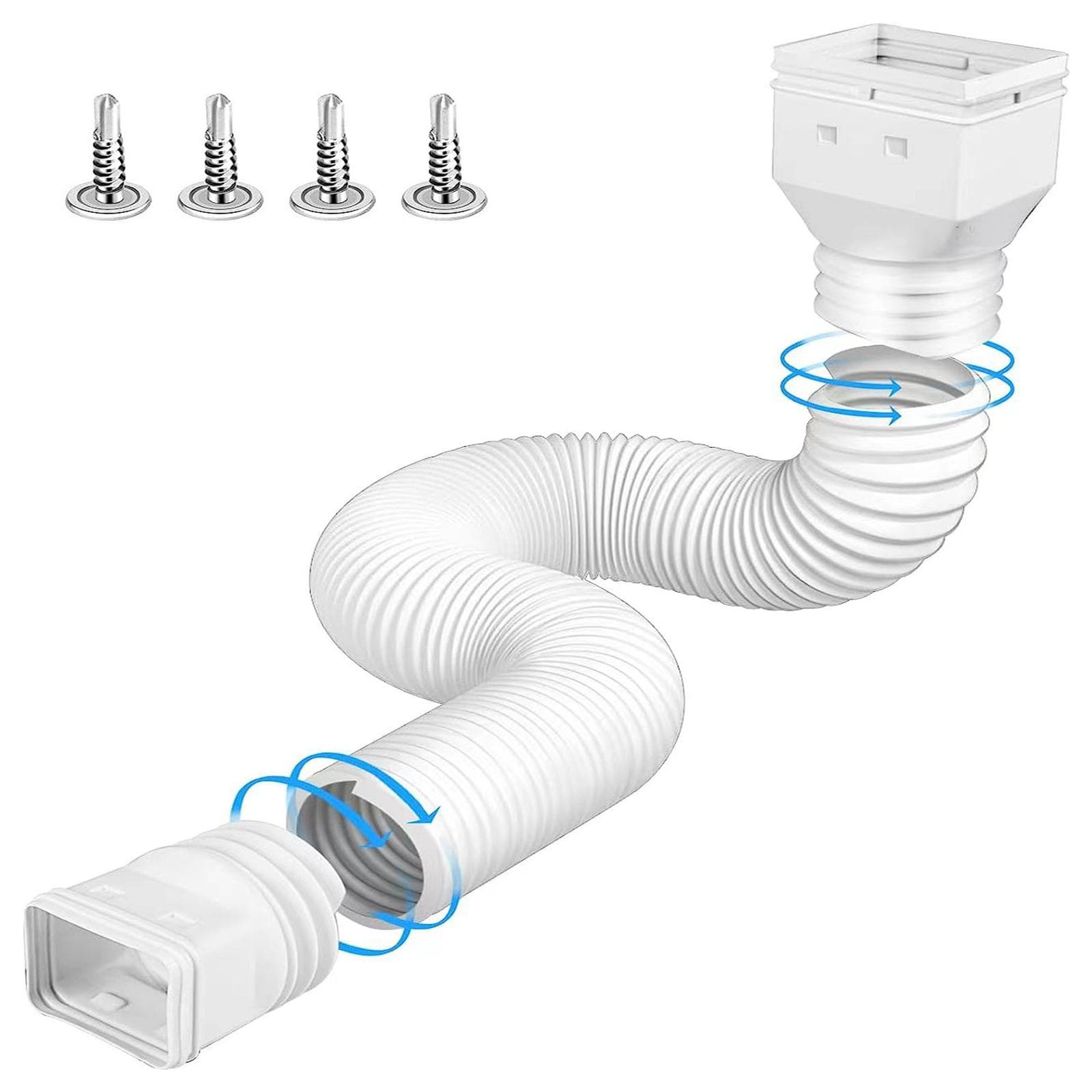 Rain Gutter Downspout Extensions Flexible Down Spout Drain Extender with 3x4in and 2x3in Connectors white