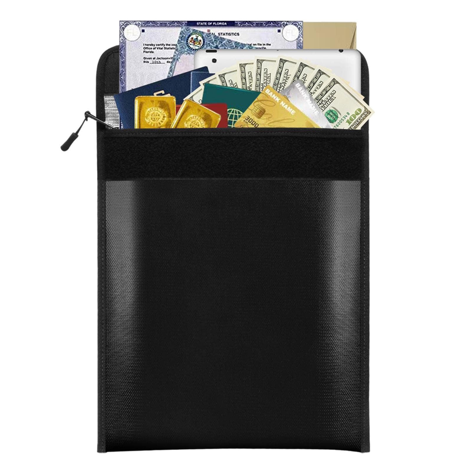 Fireproof Document Bag 13.4 * 10.8in Fireproof and Waterproof Money Bag Holder Durable Safe Storage black
