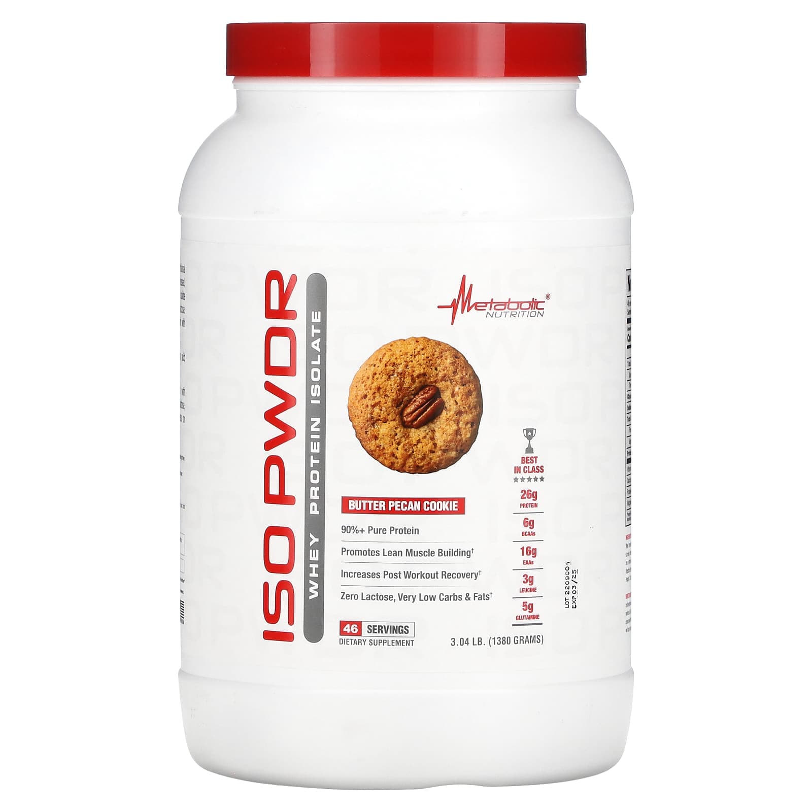 Metabolic Nutrition, ISOpwdr, Whey Protein Isolate, Butter Pecan Cookies, 3.04 lb (1,380 g)