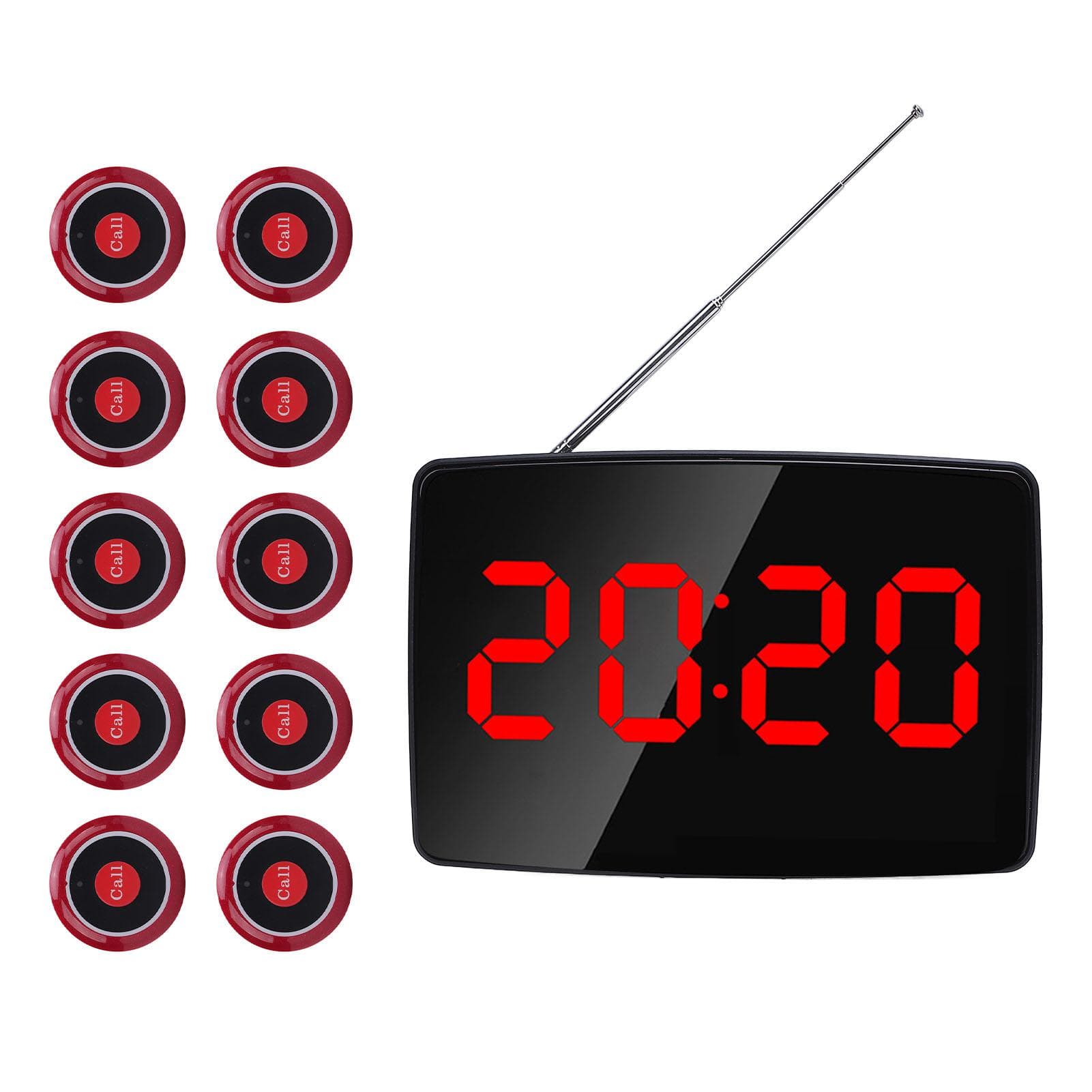 Wireless Calling System Restaurant Hotel Queuing Pager with 10 Table Bells 1 Receiver UK Plug EU Plug