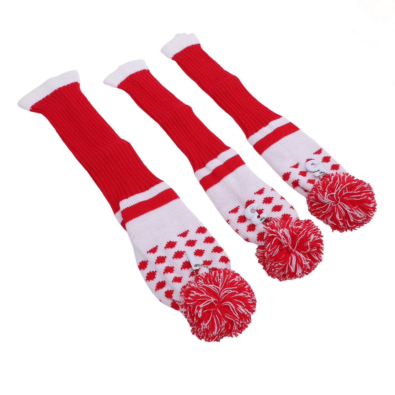 3PCS Stripes Knitted Club Head Covers 3 Piece Set 1 3 5 Headcovers with Pom Pom Decoration Snug Fit