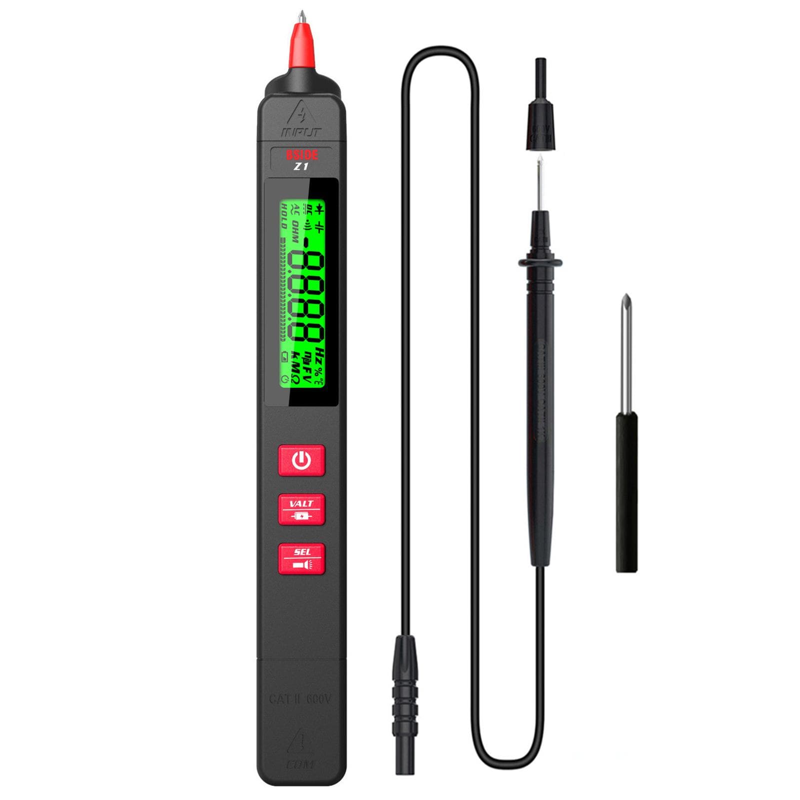 BSIDE Z1 Multimeter LCD Digital Tester Smart Pen Type Voltage Detector 2000 Counts DC/AC Voltage black