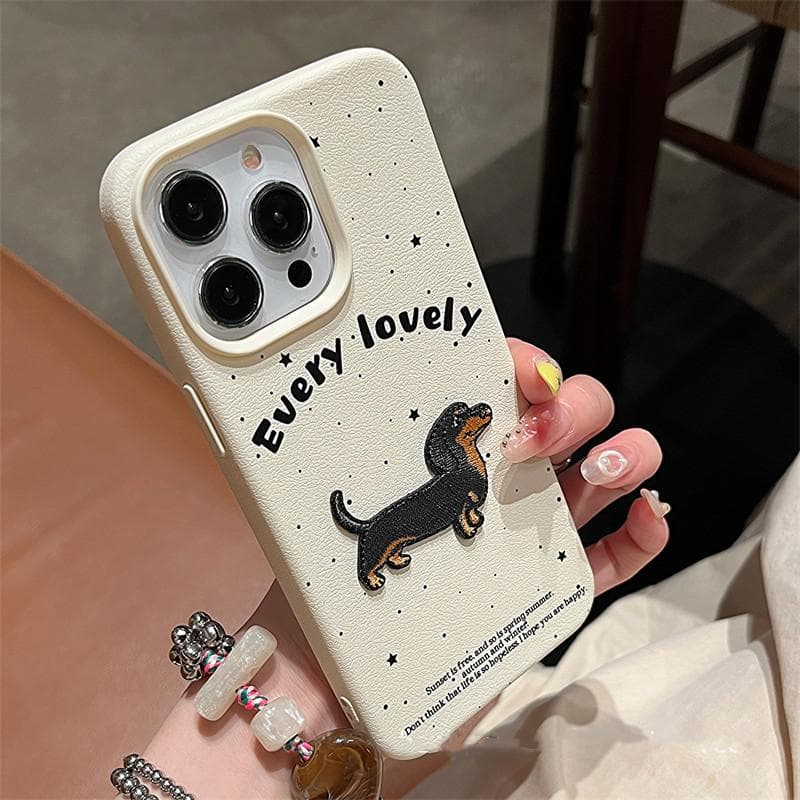 Cartoon Embroidered Dachshund Dog Suitable for IPhone16promax Apple 14 Mobile Phone Case 13/all Inclusive 15 Apple 16Pro