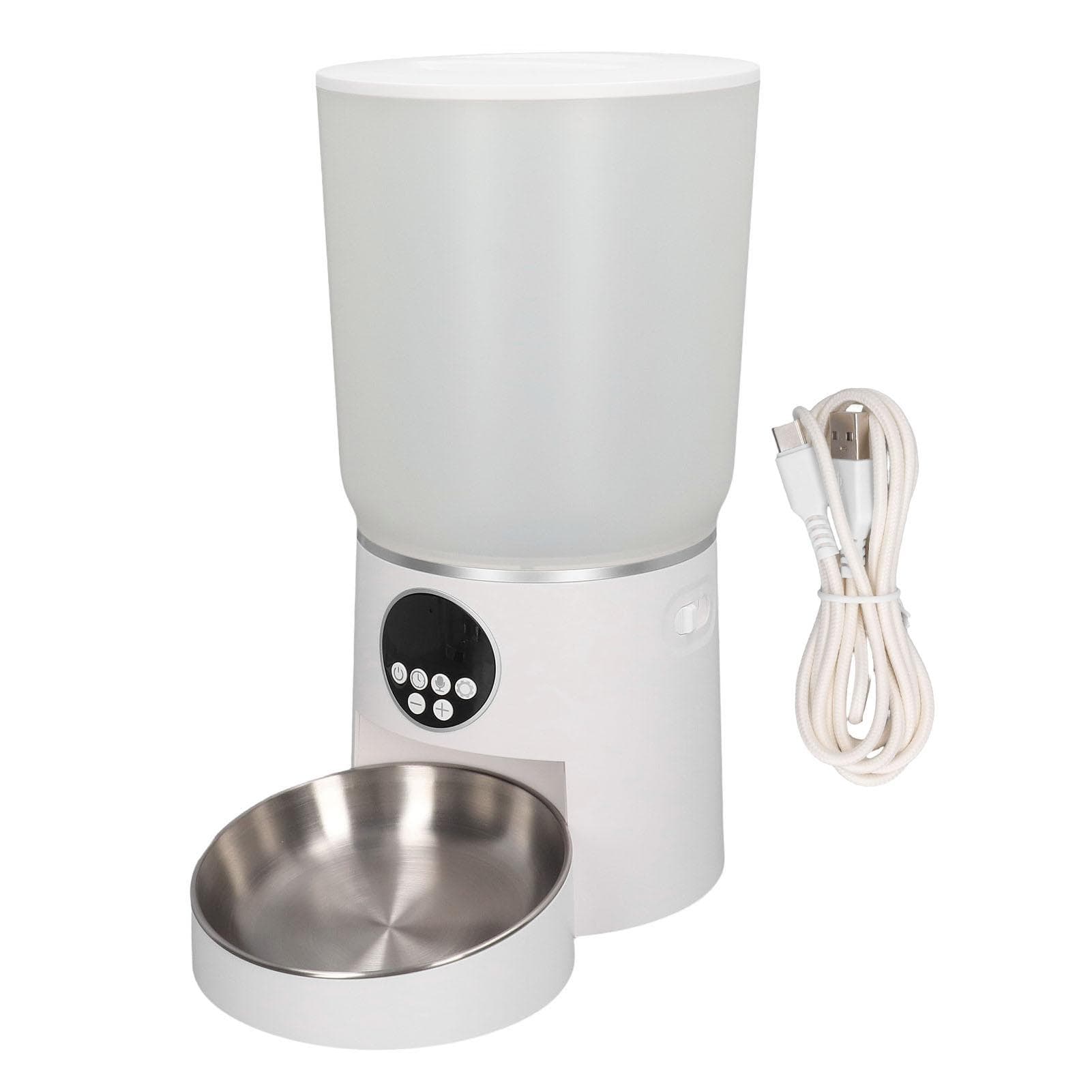 Automatic Pet Feeders Smart Timing 5L Dual Power Support Cat Food Dispenser for Home Black Button white