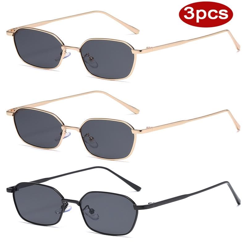 3pcs Fashion Metal Square Sunglasses Women Steampunk Design Colorful Lens UV400 Small Frame Sun Glasses Lady Eyewear