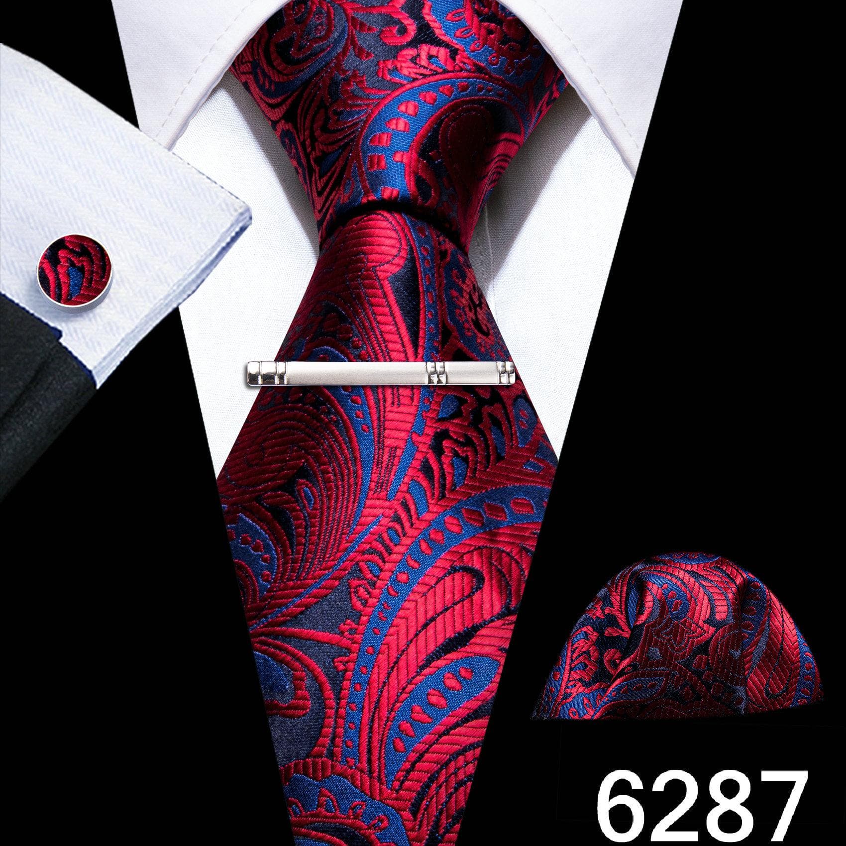 Barry.Wang Mens Green Blue Ties with Silver Tie Clip Wedding Silk Necktie Hanky Cufflinks Business Set N-6287