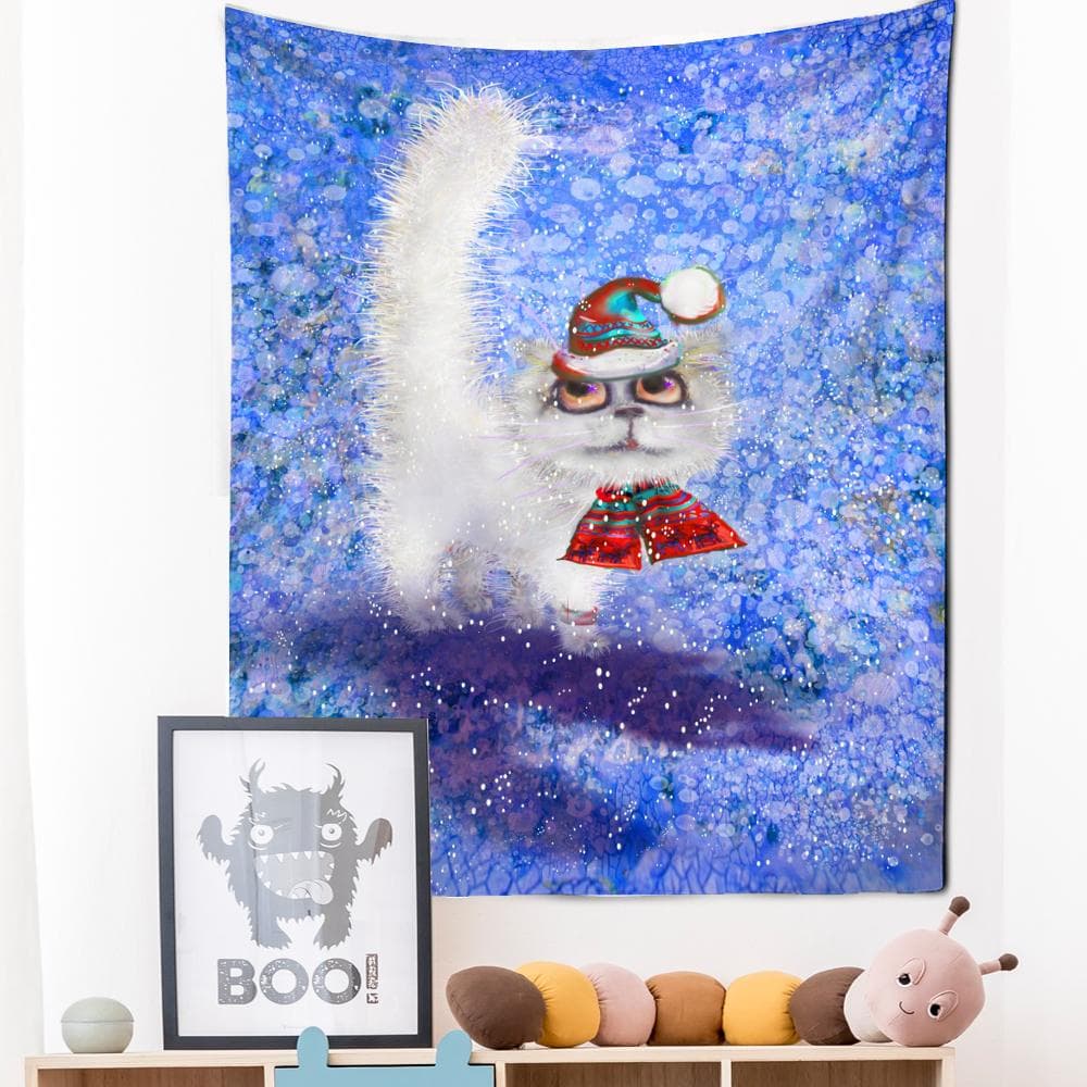 Cute Cat Tapestry Wall Hanging Cartoon Animal Kawaii Style Witchcraft Mandala Dormitory Living Room Decor 95x70cm