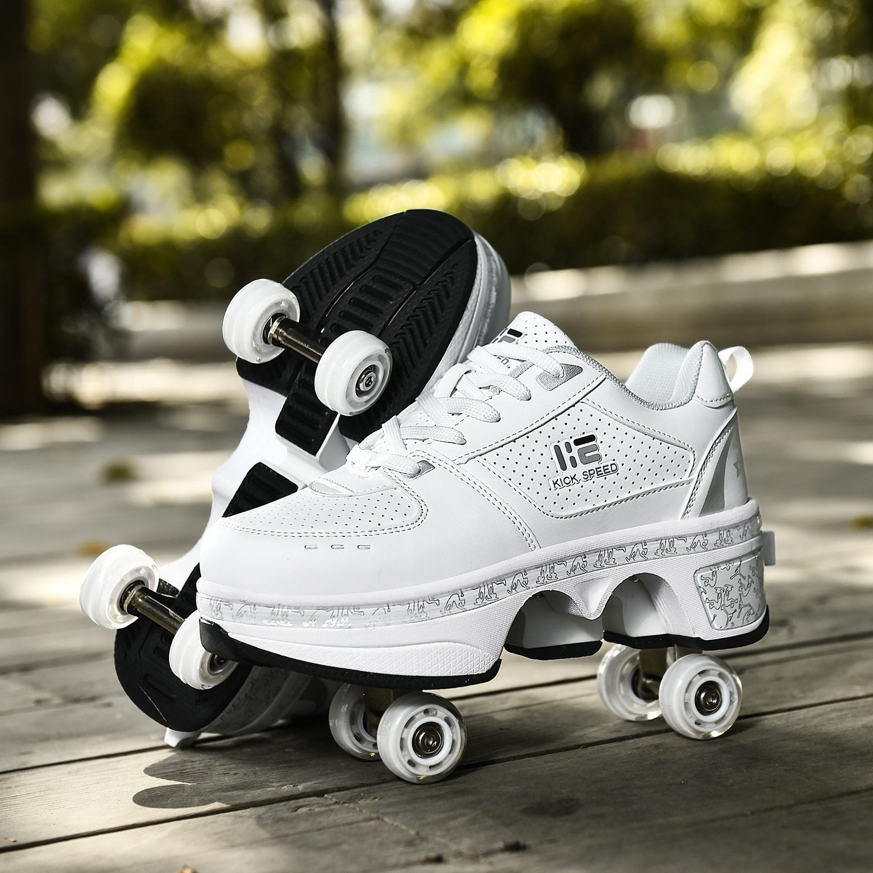 Four-wheel Dual-purpose Runaway Shoes Can Go and Slip Dual-purpose Dual-row Seven-color Atmosphere Breathing Light Roller Roller Roller Skates 38