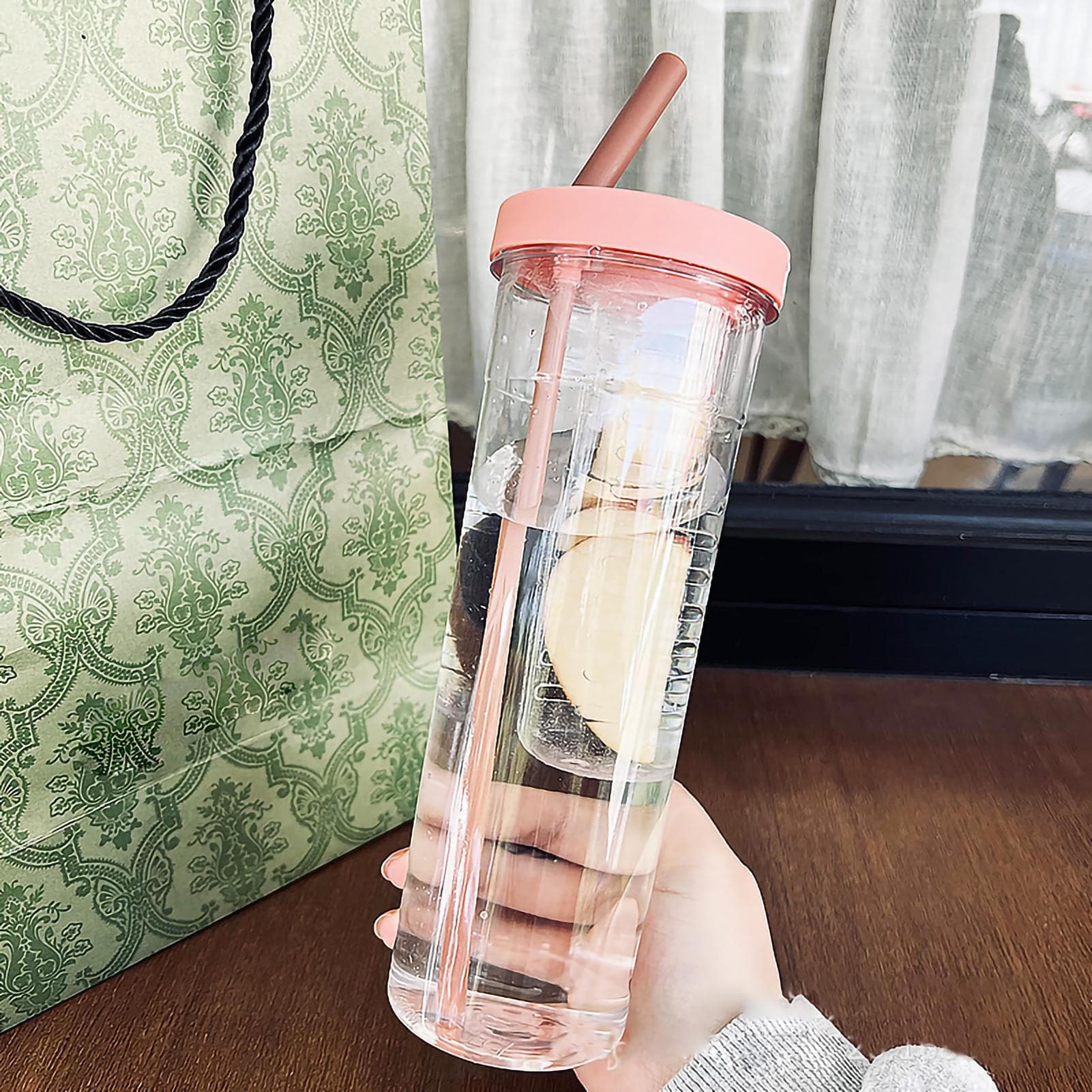 Travel Water Bottle 700ml Juices Separation Nontoxic Portable Foldable Straw Thickened PC Water
