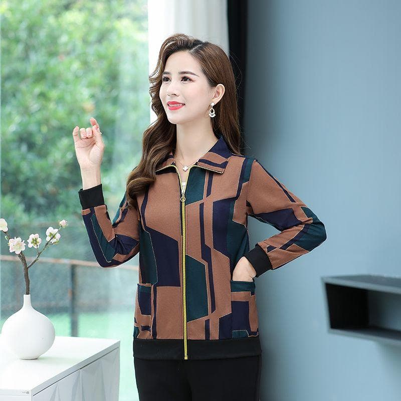 Mom's Spring and Fall Jacket, Short Thin Jacket Tops, Middle-aged Spring Long-sleeved Zipper Sunscreen Tops 5XL recommends within 75kg