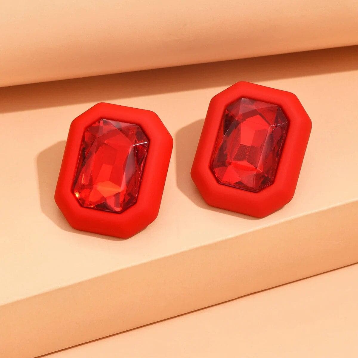 Rhinestone Earrings For Women Square Stud Earrings Trend Geometric Office Party Gift Fashion Jewelry red