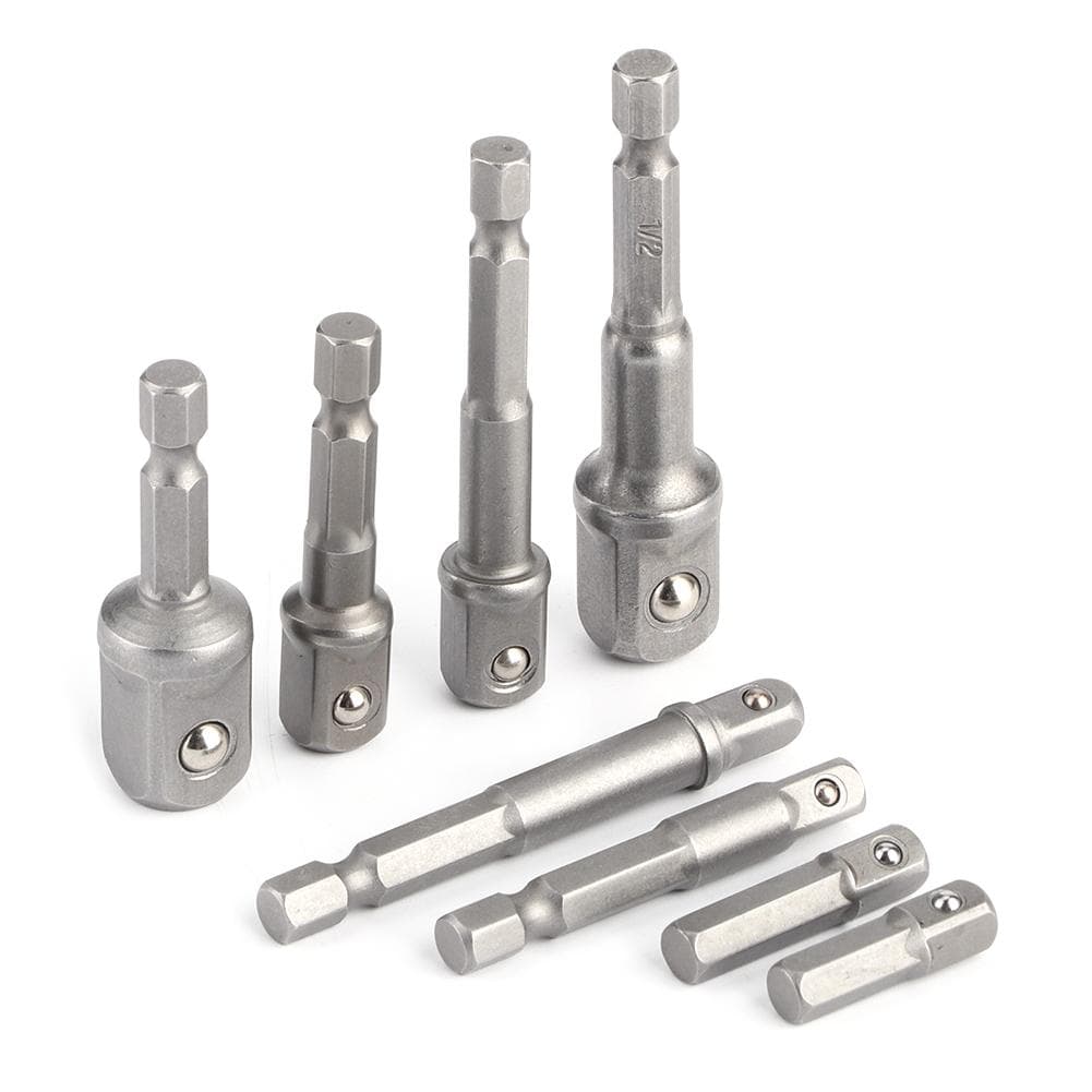 8Pcs Socket Adapter Set Driver Hex Shank Impact Drill Bits Extension Bar 14in 38in 12in