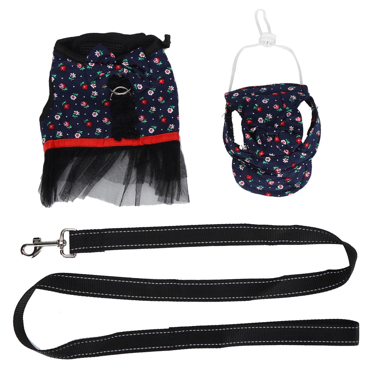 Pet Pig Vest Harness Skrits with Leash Cap Pigs EscapeProof Walking Dress Harness Strap(Blue M) M(for 4-6.5kg)