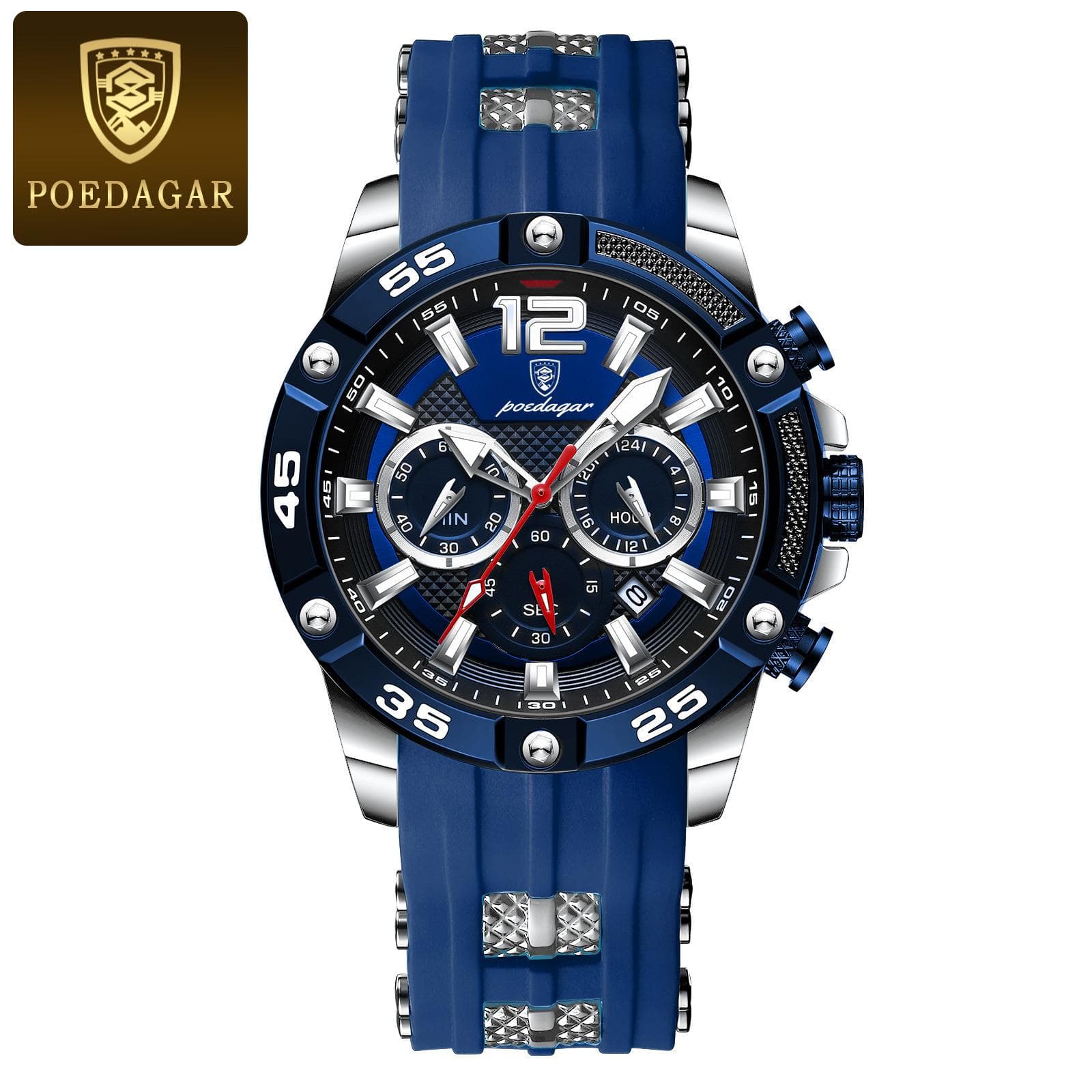Silicone Casual Men Watch Luxury Waterproof Luminous Chronograph Date Man Wristwatch Military Quartz Men's Watches High Quality blue/silver