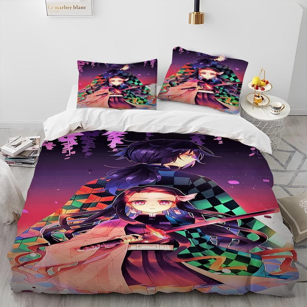 Demon Slayer Bedding Set Kamado Nezuko Duvet Cover Set Bedspread Pillowcase King Queen Full Single Size Bed Linen Kids Teen Gift Eu King 240x220cm