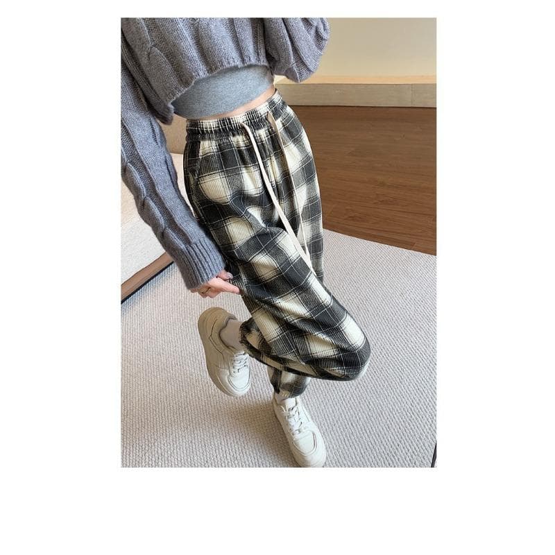 Women's Casual Wide-leg Tucked Feet Autumn and Winter Plus Velvet Thickened Straight Pants New High-waisted Sports Pants 2XL