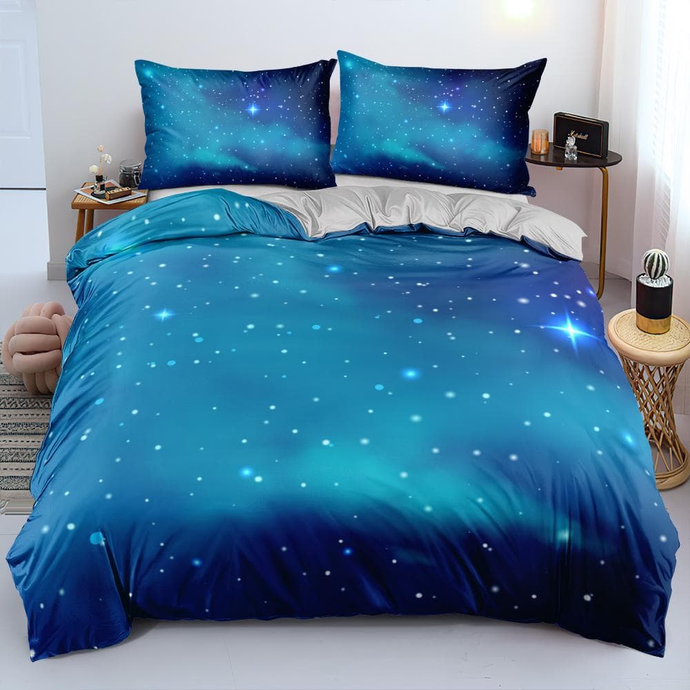 Luxury Galaxy Dark Blue Bedding Set Twin Full Queen King Size Duvet/Quilt Cover Set Shining Stars Starry Sky Comforter Cover US Twin(172x218cm)