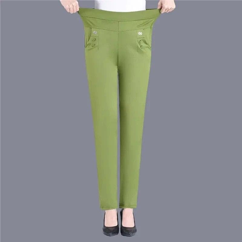 Women Thin Candy Colors Stretch Classic Pants Straight Trousers Mother Casual High Waist Pantalones Slim Ankle-Length Pants XXL light green