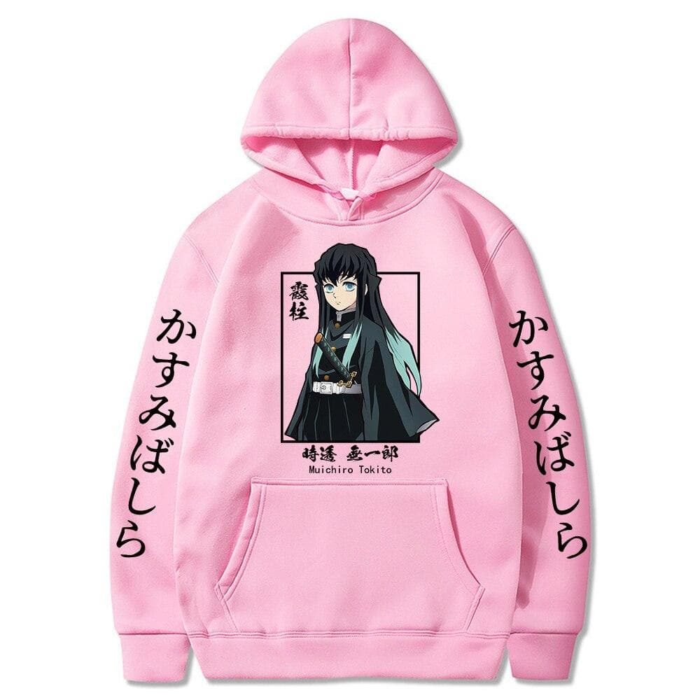 Demon Slayer Muichiro Tokito Graphic Hoodie Pullover Harajuku Streetwear Hoodies Winter Sweatshirt 4XL pink