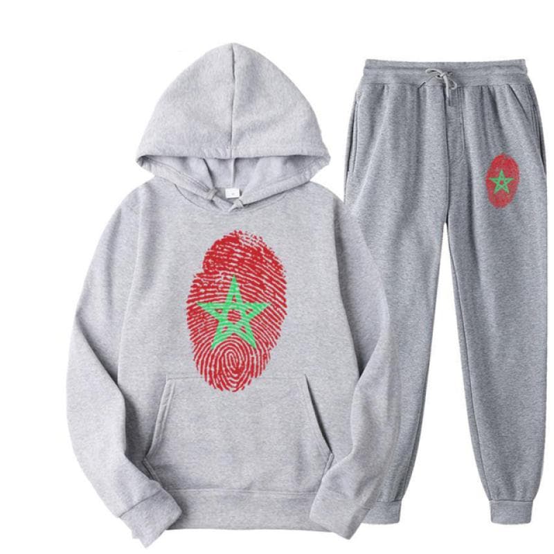 Morocco Flag Fingerprint Print Men Women Tracksuit Set Casual Hoodie+Pants 2pcs Sets Oversized Sweatshirt Fashion Unisex Clothes XXXL