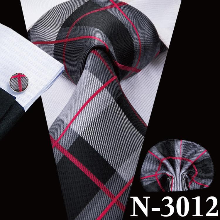 Hi-Tie Mens Accessories Silk Tie Handkerchief Cufflinks Set for Wedding Party Floral Solid Necktie N-3012