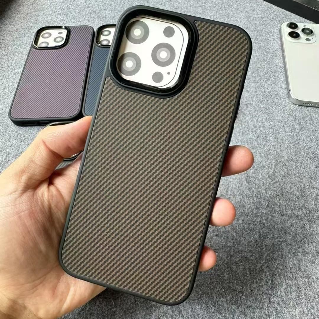 Applicable To IPhone16 Mobile Phone Case Carbon Fiber Twill Apple 15/14 Hardware Frame Anti-fall Protection Case Apple 16Plus brown