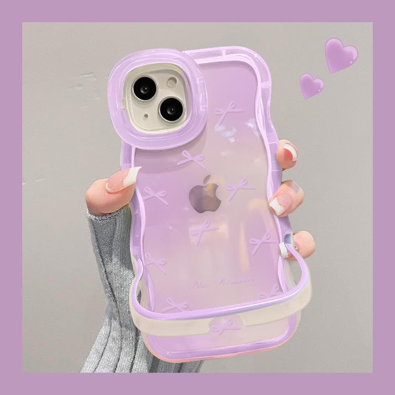 Suitable for Apple 15 Transparent Mobile Phone Case for Summer IPhone 14 Full Screen Bow 13 Wavy Side Invisible Double Bracket Redmi K40/K40 Pro