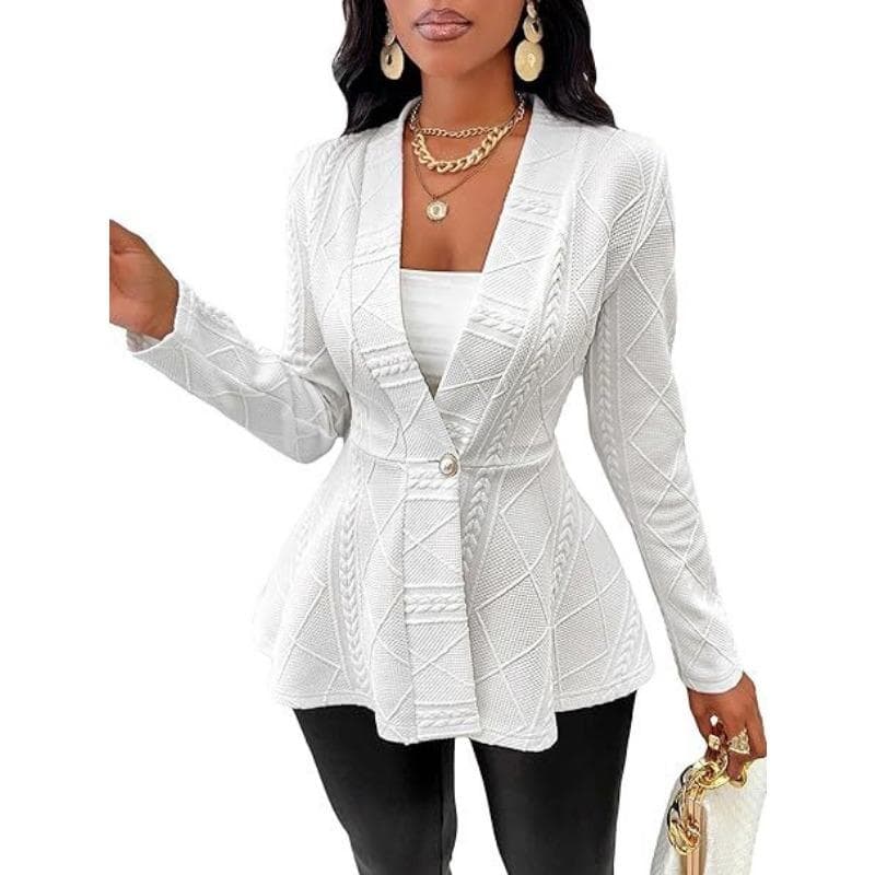 YYFS Women's Fashion Casual Solid Color Print Autumn Winter Long Sleeve V-Neck Jackets & Coats S white