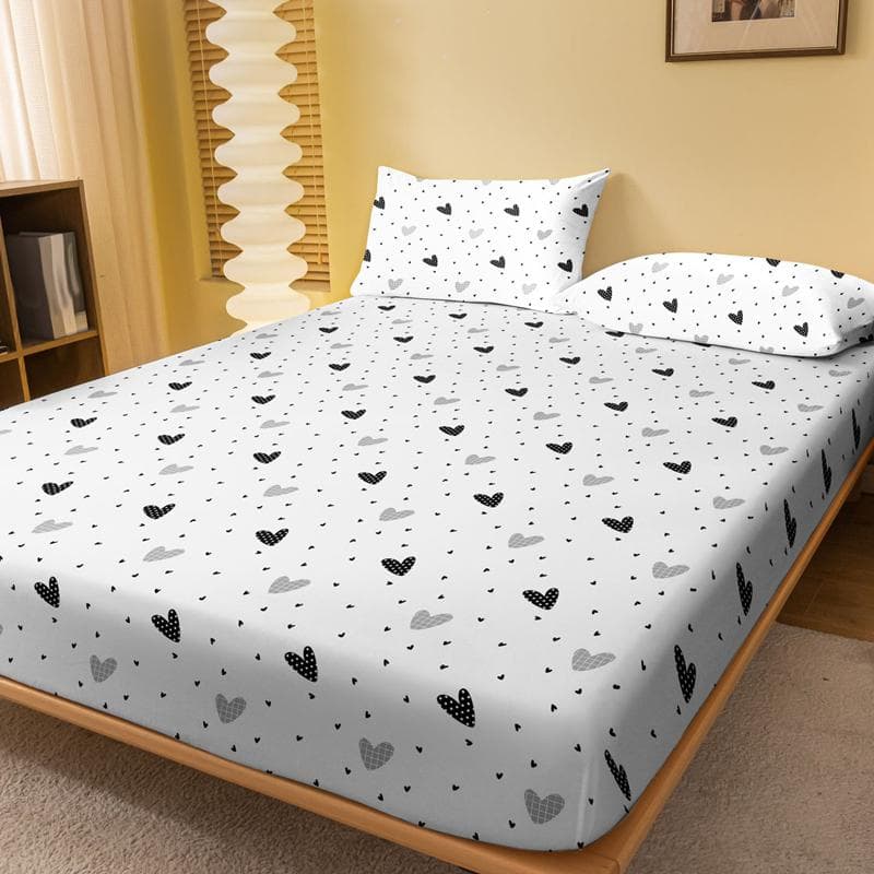1 Simple Modern Heart-Shaped Geometry Printed Matte Fitted Sheet, Bedroom Printed Bed Cover, Bedding (Excluding Pillowcases) 71x132cm