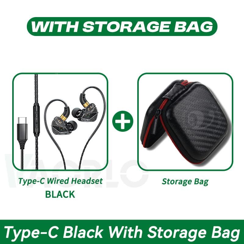 Digital Chip Wired Earphones 3.5 mm AUX/Type C 9D HIFI Heavy Bass In-Ear Headsets With MIC Headphone For Samsung Huawei Xiaomi OPPO iPad PC TypeC Black With Bag
