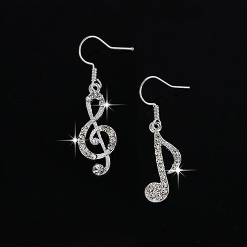 Fashion Personality Music Notes Ear Hook Crystal Silver Lady Dangle Party Earring or Birthday Present