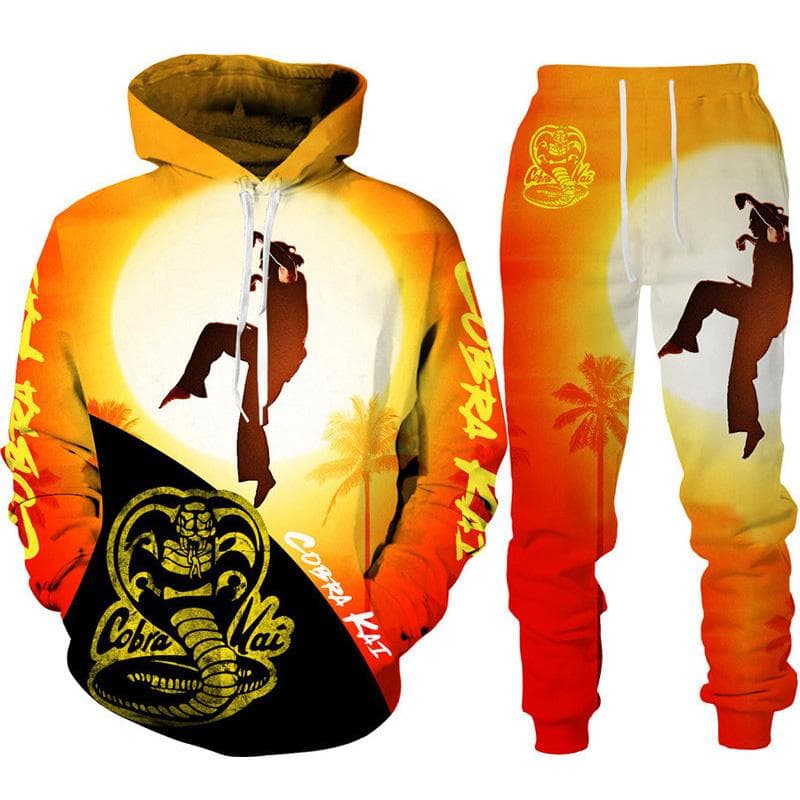 Funny Cobra Kai 3D Print Tracksuit Men's Cool Hoodie/Pants/Suit Hip Hop 2022 Fashion Long Sleeve Jogging Sportswear Athletic Set 6XL grey